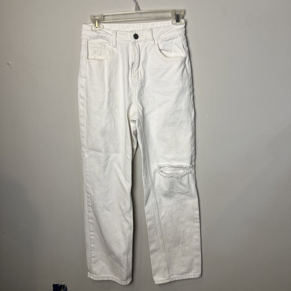 White Denim Jeans Distressed Size 4 Straight Leg 26x28
